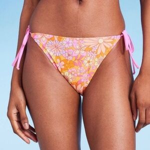 Wild Fable Pink Floral String Side Tie Swim Bikini Bottoms Size S